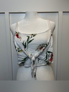 Hollister Siz Large Floral Crop Top Tie Front Adj Straps Artsy Festival Hawaiian